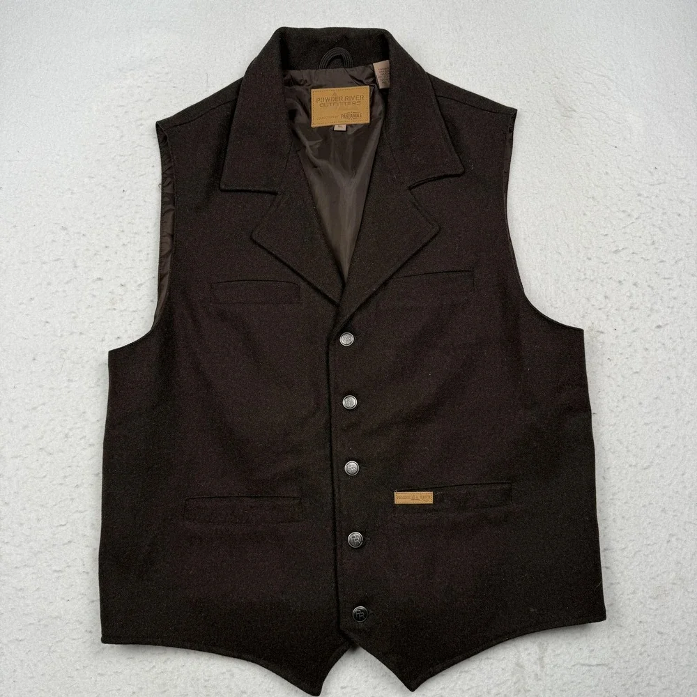 Powder River Outfitters Panhandle Vest Mens XL Brown Wool Western Lined Cowboy